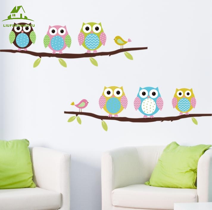 Animal cartoon owl tree vinyl wall stickers for kids rooms boys girl home decor sofa living wall decals child sticker wallpaper