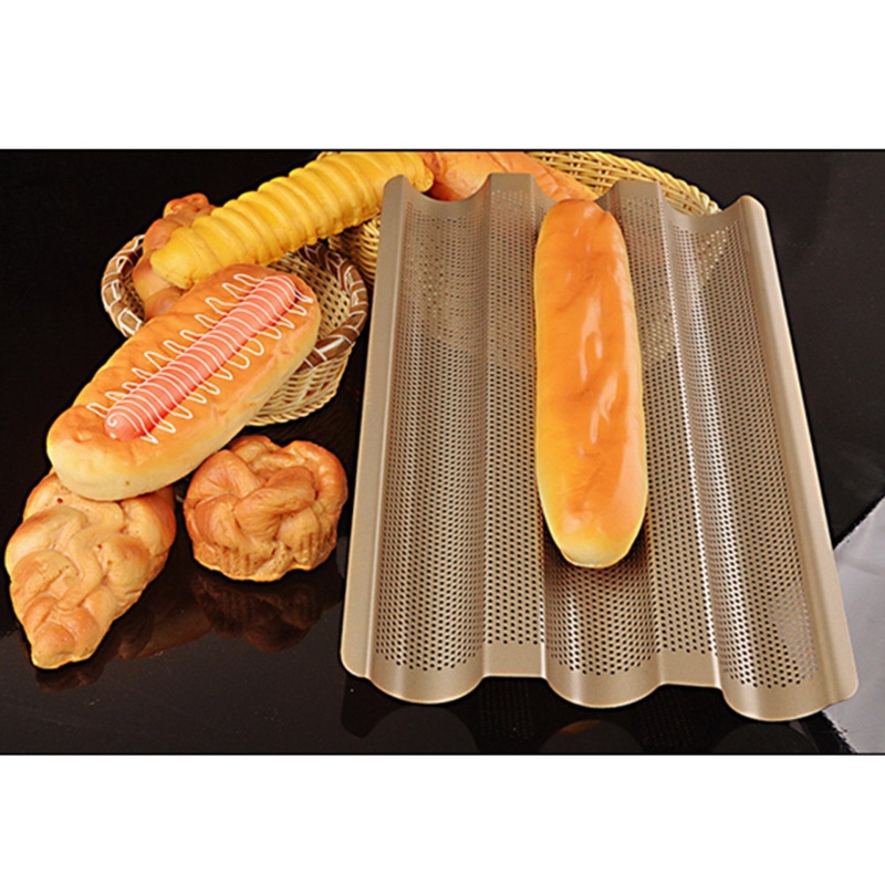 New Baguette French Bread Baking Tray,Gold Color Baguette Frame Rack,Nonstick Carbon Steel Baguette Bread Baking Mold Pans