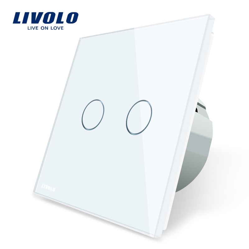 Livolo 2 Gang 1 Way Wall Touch Switch, White Crystal Glass Switch Panel, EU Standard,  220-250V,VL-C702-1/2/3/5