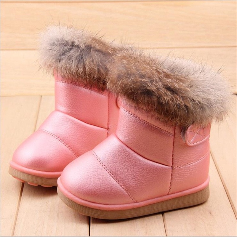 COZULMA Winter Plush Baby Girls Snow Boots Warm Shoes Pu Leather Flat With Baby Toddler Shoes Outdoor Snow Boots Girls Kids Shoe