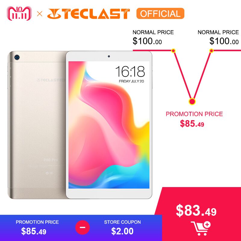 Teclast P80 Pro 2GB RAM 32GB ROM Android 7.0 MTK8163 Quad Core 1.3GHz Dual WiFi GPS HDMI Dual Cameras 8.0