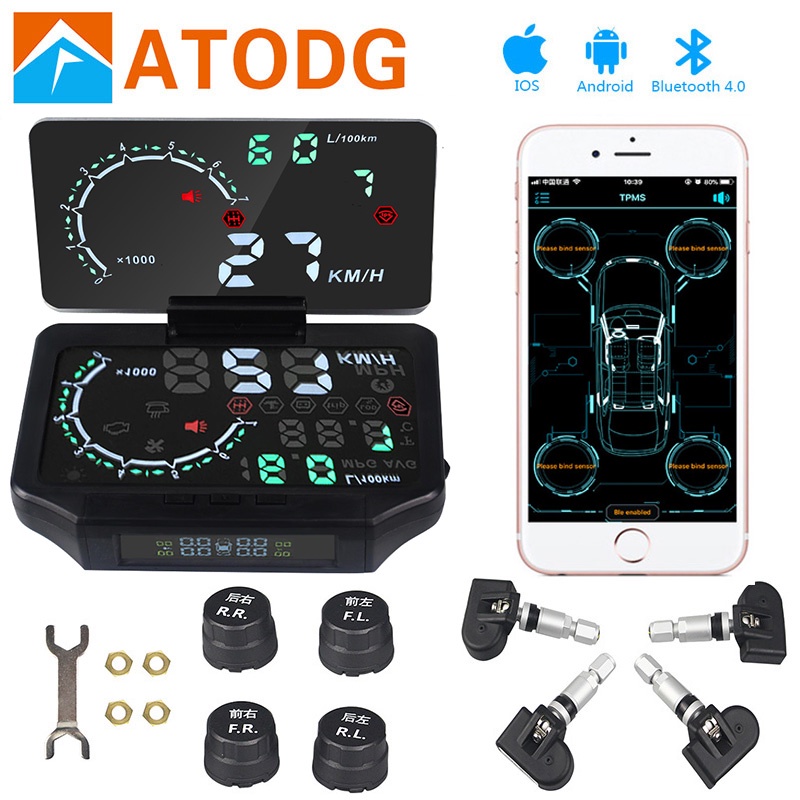 TPMS Bluetooth 4.0 Save Fuel 4 Internal/External Sensor hud car display Tire Pressure Monitoring TPMS Bluetooth Android iOS