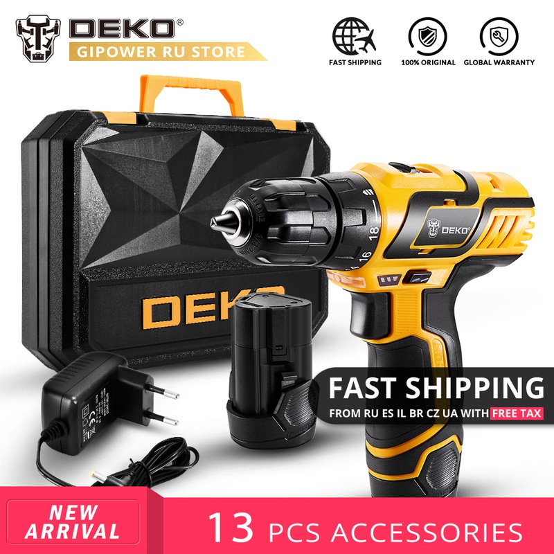 DEKO GCD10.8DU3 10.8V DC New Design Household Lithium-Ion Battery Cordless Drill DIY Electric Screwdriver LED Mini Power Drill