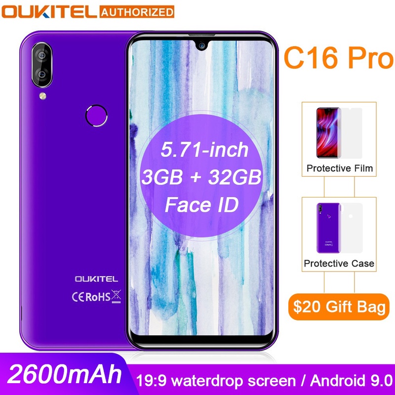 OUKITEL C16 PRO 5.71'' HD+ Waterdrop Screen 4G Smartphone MT6761P Quad Core 3GB 32GB Android 9.0 Pie Face ID Mobile Phone-in Cellphones from Cellphones & Telecommunications on Aliexpress.com | Alibaba Group