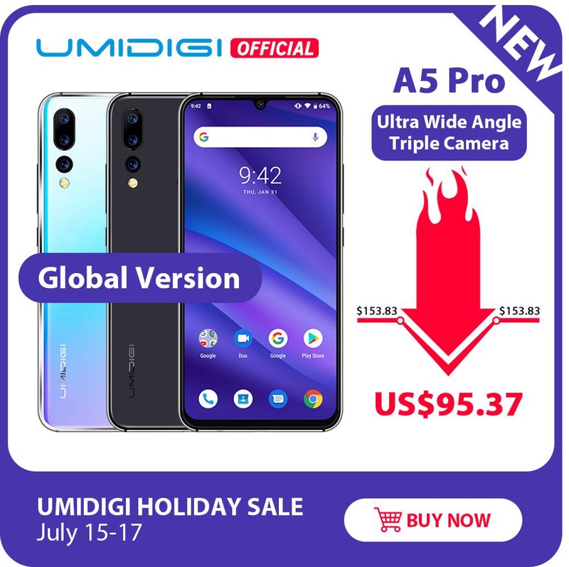 Global Version UMIDIGI A5 PRO Android 9.0 Octa Core 6.3' FHD+ Waterdrop 16MP Triple Camera 4150mAh 4GB RAM 4G Celular Smartphone-in Cellphones from Cellphones & Telecommunications on Aliexpress.com | Alibaba Group