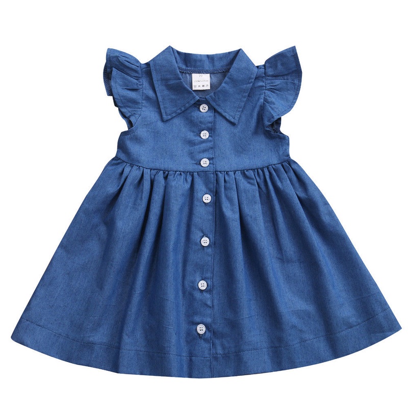 New Adorable Toddler Baby Kids Girl Princess Party Dress Summer Sleeveless Button Denim Sundress Clothes