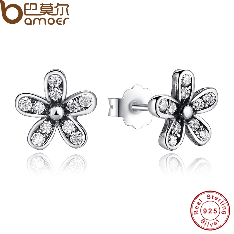 2016 New Arrival Authentic 925 Sterling Silver Dazzling Daisy Stud Earrings With Clear CZ Jewelry Special Store PAS403