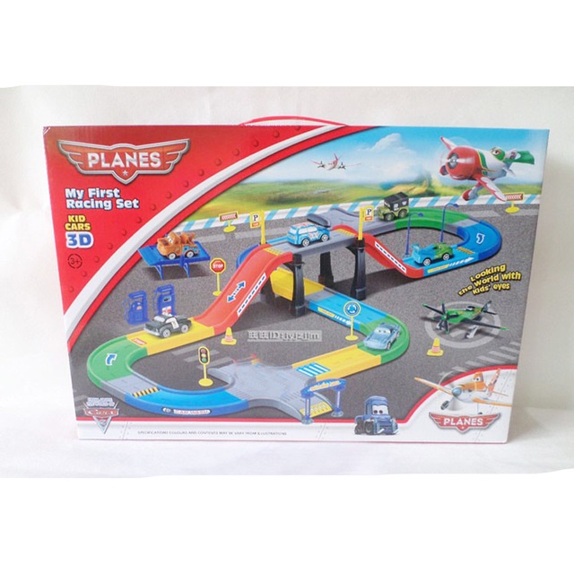 Diecast Metal Cars Pixar Track Parking Toy with 4 Cars 1 Plane and Box DIY Railway Trains Toys New Pixar as Boys Best Gift
