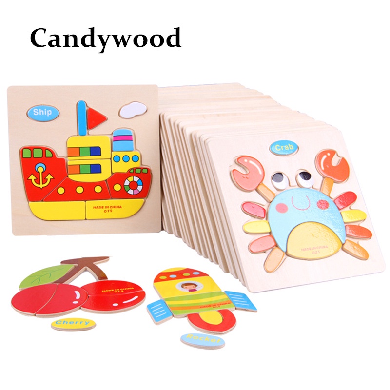 Wooden 3D Puzzle Jigsaw Wooden Toys For Children Cartoon Animal Puzzles Intelligence Kids Children Educational Toy