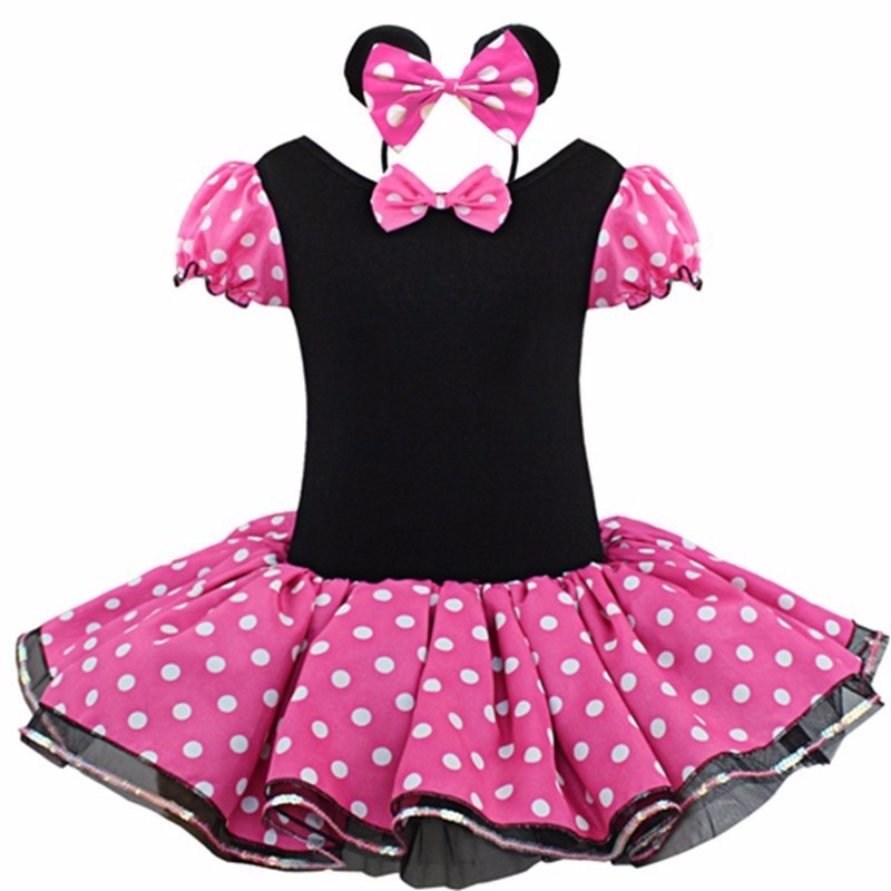 2016 Kids Gift Minnie Mouse Party Fancy Costume Cosplay Girls Ballet Tutu Dress+Ear Headband Girls Polka Dot Dress Clothes Bow