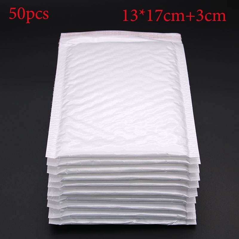 50pcs / (13 * 17cm + 3cm) White Bubble Envelope Bubble Film Bag Pearl Film Envelope Shock Bag