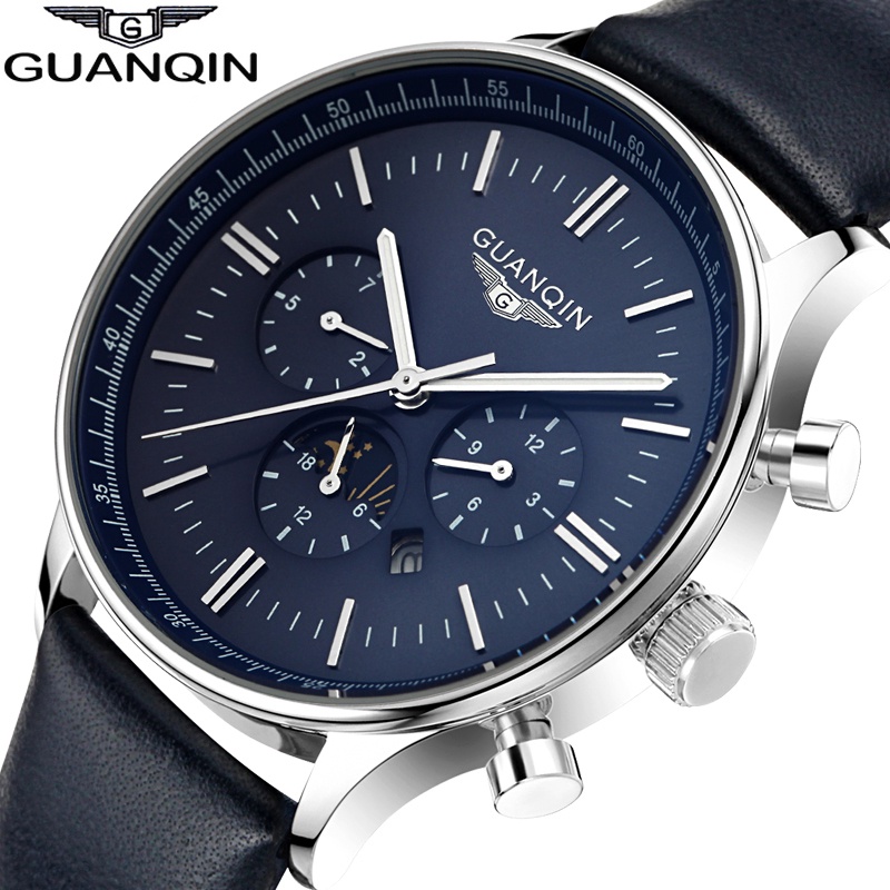 Watches Men Luxury Top Brand GUANQIN New Fashion Men's Big Dial Designer Quartz Watch Male Wristwatch relogio masculino relojes