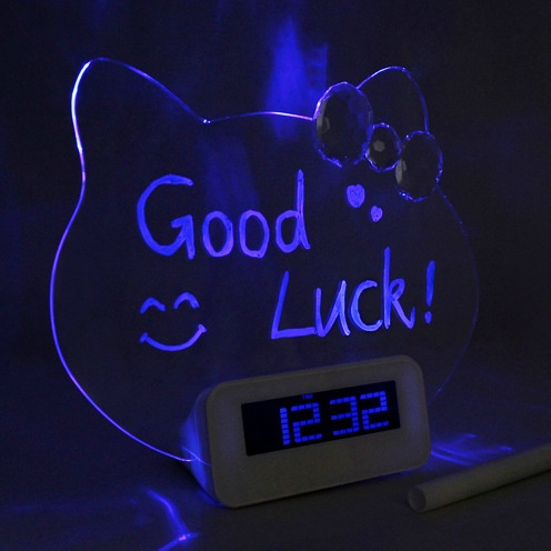 #s Cat light message board electronic clock mute luminous fluorescent LED alarm lazy idea