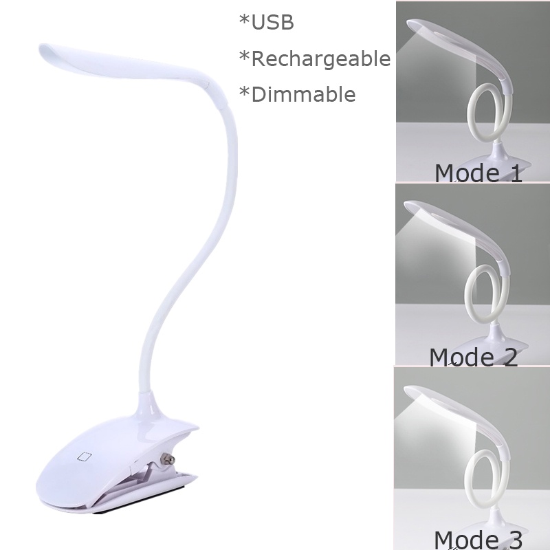 Fashion Adjustable USB Rechargeable LED Desk Table Lamp Light with Clip Touch Switch Dimmable Student Lamp