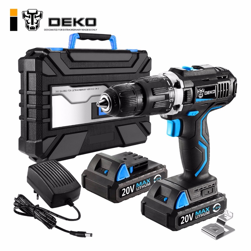 DEKO GCD20DU3 Electric Screwdriver Cordless Drill Impact Drill Power Driver 20-Volt Max DC Lithium-Ion Battery 13mm 2-Speed