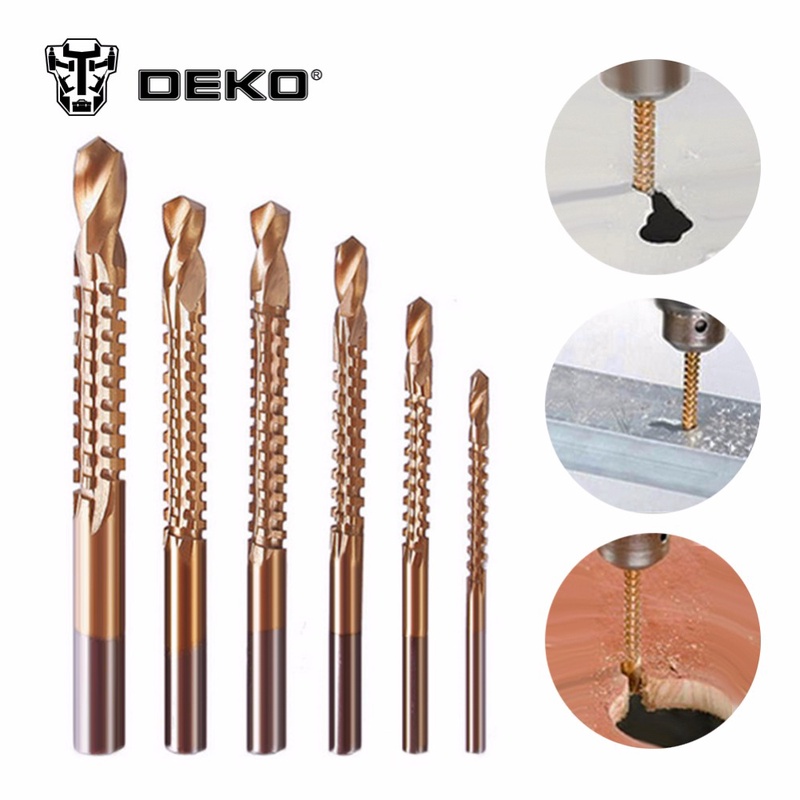 DEKO 6Pcs Power Drill & Saw Set HSS Steel Titanium Coated Woodworking Wood Twist Drill Bit 3mm 4mm 5mm 6mm 6.5mm 8mm