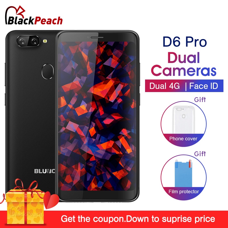 Bluboo D6 Pro 2GB 16GB Mobile phone Android 8.1 5.5 inch 18:9 8MP dual Camera MT6739 Quad Core Face ID Fingerprint 4g Smartphone