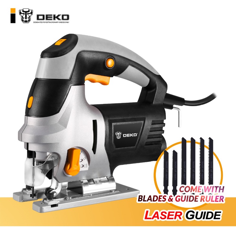 DEKO 800W Jig Saw Laser Guide 6 Variable Speed Electric Saw with 6 Pieces Blades, Metal Ruler, Allen Wrench Jigsaw Power Tools