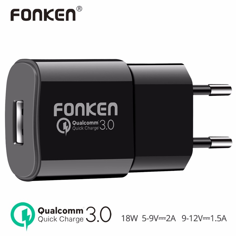 FONKEN USB Charger Quick Charge 3.0 Fast Charger QC3.0 QC2.0 Quick Charging for Phone Wall USB Adapter 18W Mobile Phone Charger