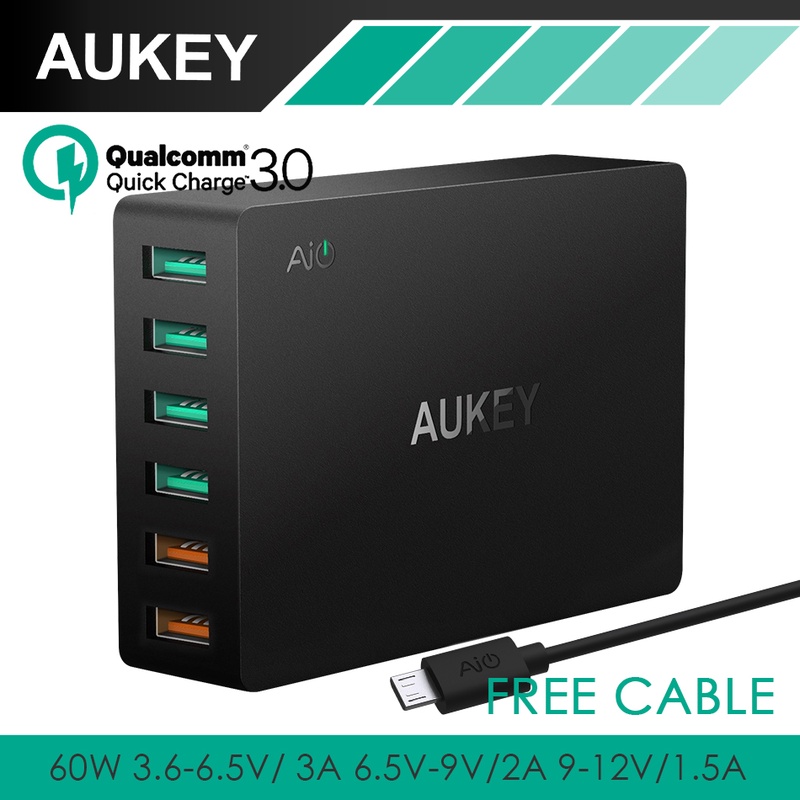 Quick Charge 3.0 AUKEY 6-Port USB Travel Quick Charger Universal Charger for Samsung Galaxy S7/S6/Edge,LG,Xiaomi,iPhone & more