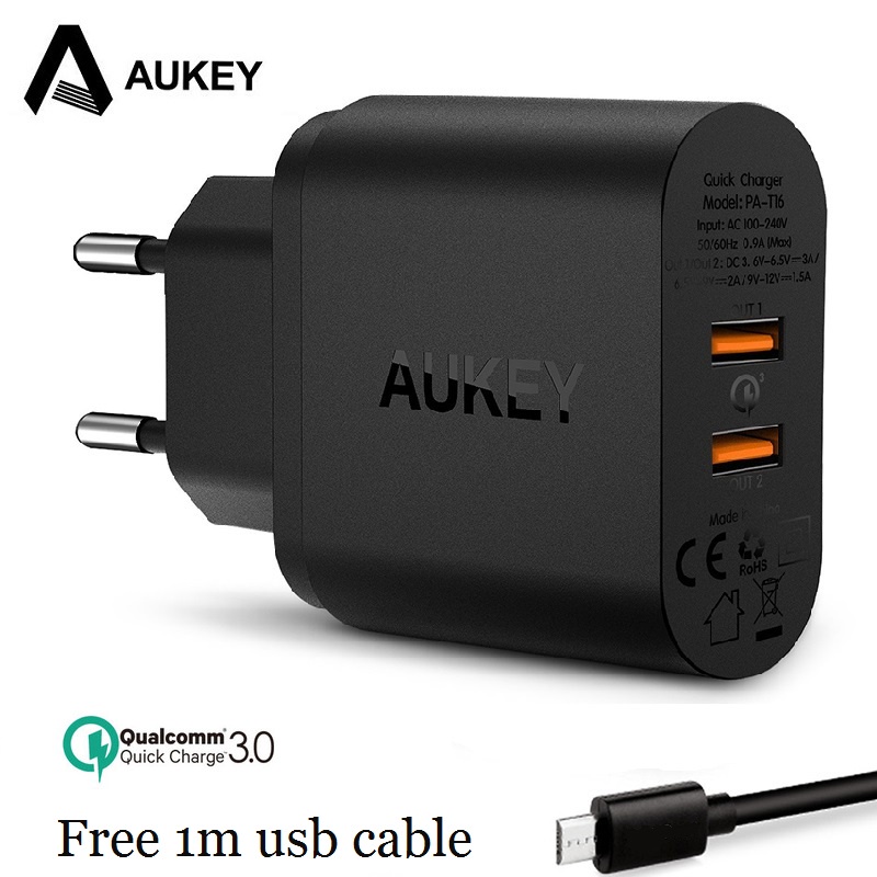 AUKEY 36W Fast Charger Quick Charge 3.0 Dual USB Wall Charger for Samsung galaxy s8 Xiaomi Mi5 redmi 4x iPhone LG HTC Huawei etc