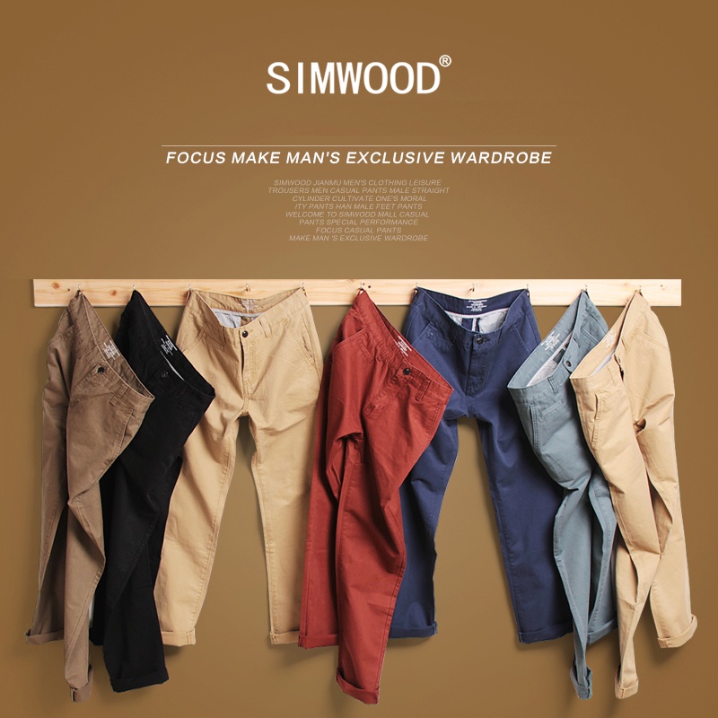 Simwood Brand Autumn Winter New Fashion 2016 Slim Straight Men Casual Pants Man Pocket Trousers Plus Size Free Shipping KX6033