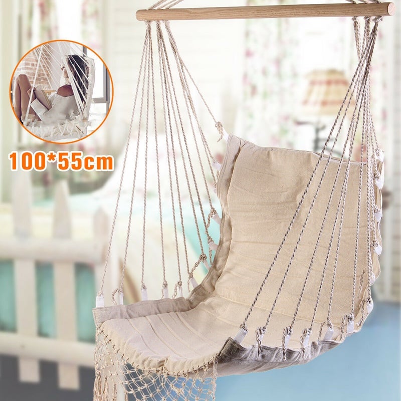 Canvas Swing Hanging Hammock Cotton Rope Tassel Tree Chair Seat Patio Outdoor Indoor Garden Bedroom Safety Hanging Chair|Hammocks| | - AliExpress