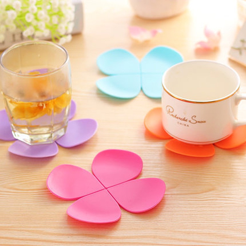 High Quality 1 PC Pure Flower Shaped Three-Dimensional Anti-Scald Silicone Coasters 4 Colors choice Freeshipping