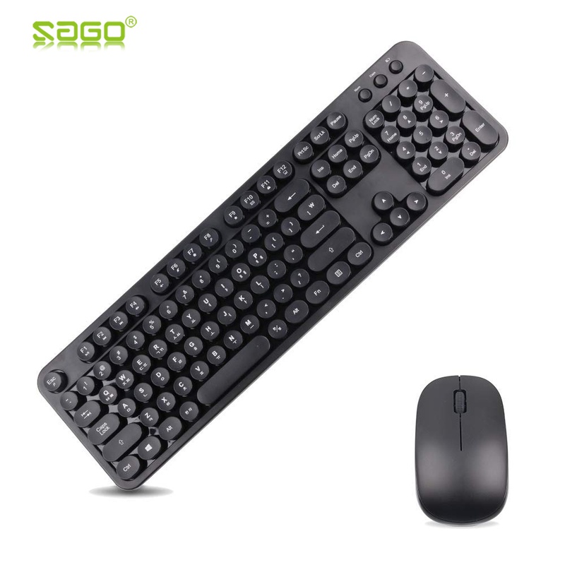 Hot!Sago Only for $9.99 2.4G wireless ultra-quiet retro mouse Kit membrane round keycap keyboards