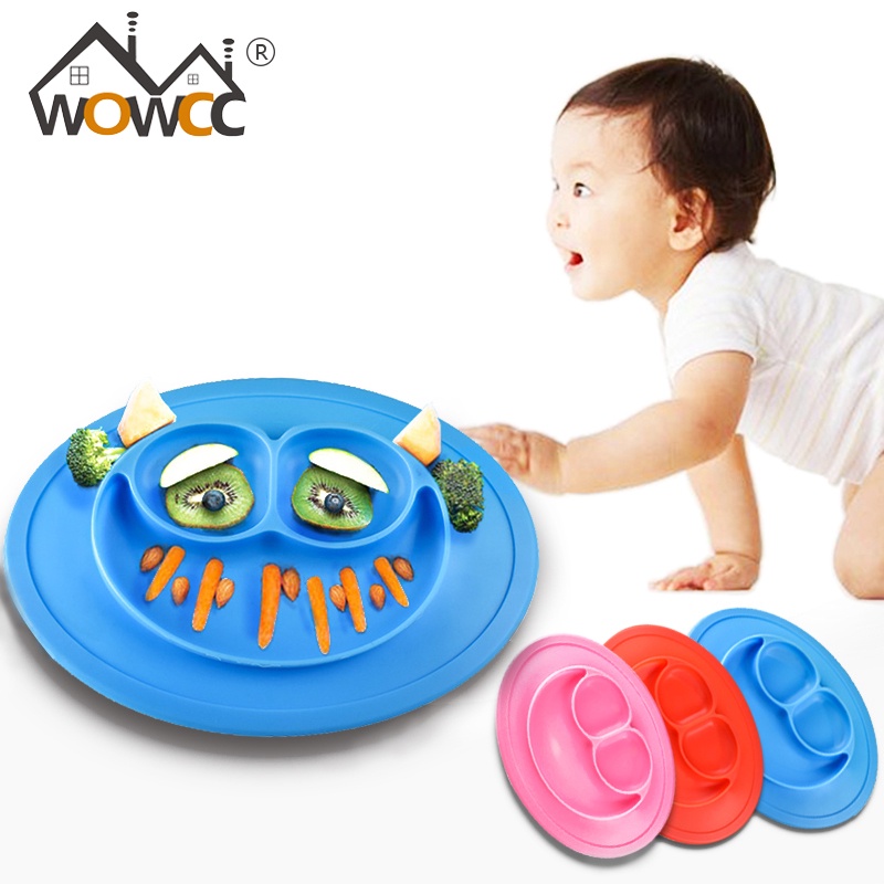 WOWCC 1pc Silicone Baby Smile Placemat Divided Dish Bowl Plates Food Grade Silicone Placemats Kids Suction To Dining Table