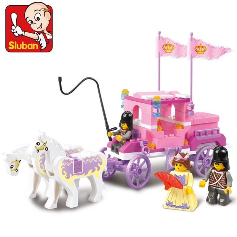 Sluban 137Pcs Building Blocks Sets Girl Dream Princess Royal Carriage wagon action figure educational toys for children