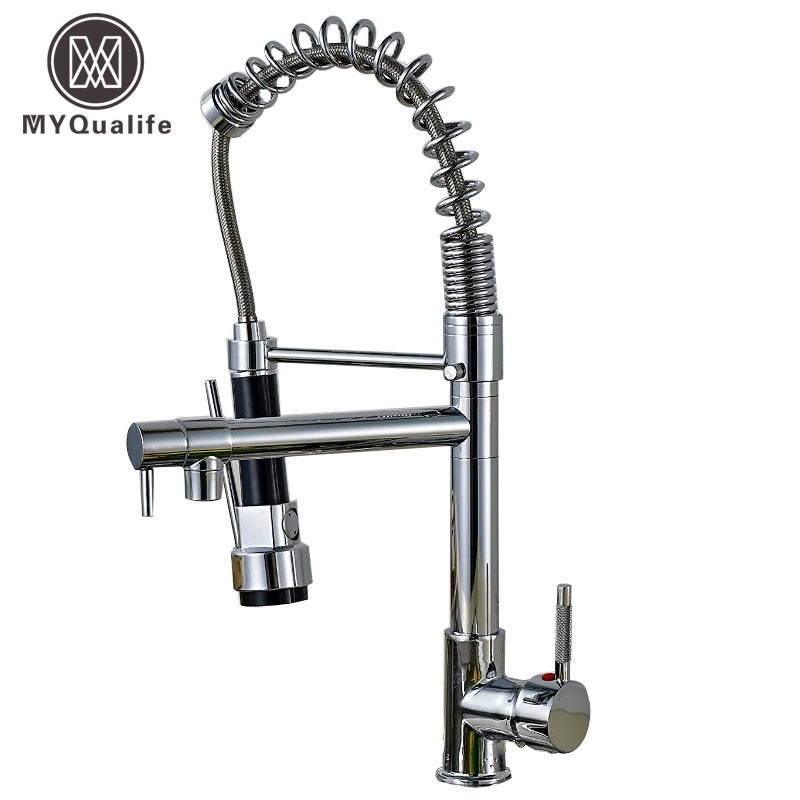 Promotion Chrome Finished Hot and Cold Water Kitchen Faucet Swivel Spout Pull Down Vessel Sink Mixer Tap