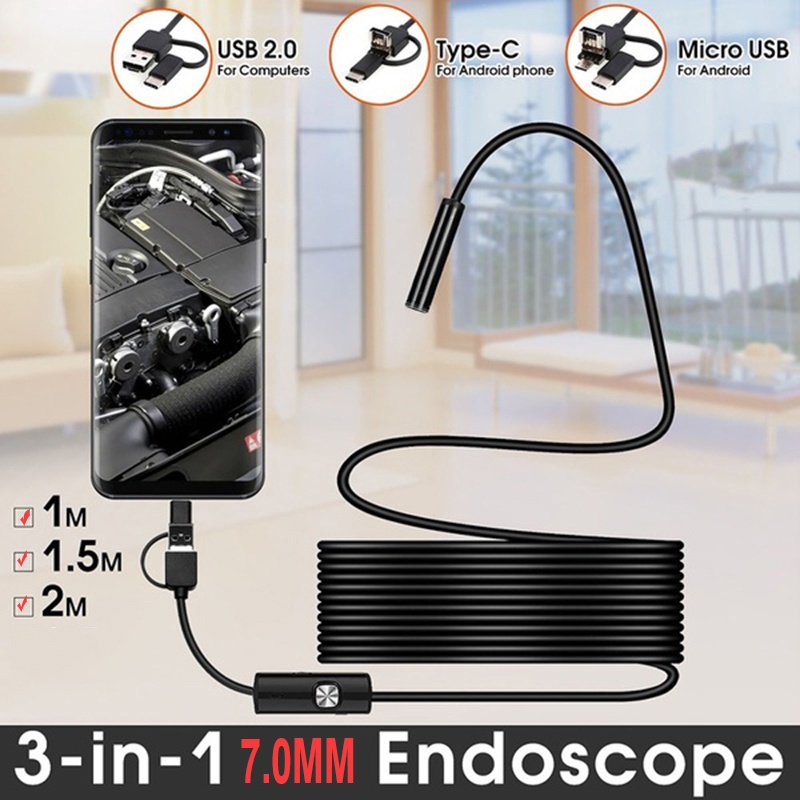 TYPE C USB Mini Endoscope Camera 7mm 2m 1m 1.5m Flexible Hard Cable Snake Borescope Inspection Camera for Android Smartphone PC|Surveillance Cameras| - AliExpress