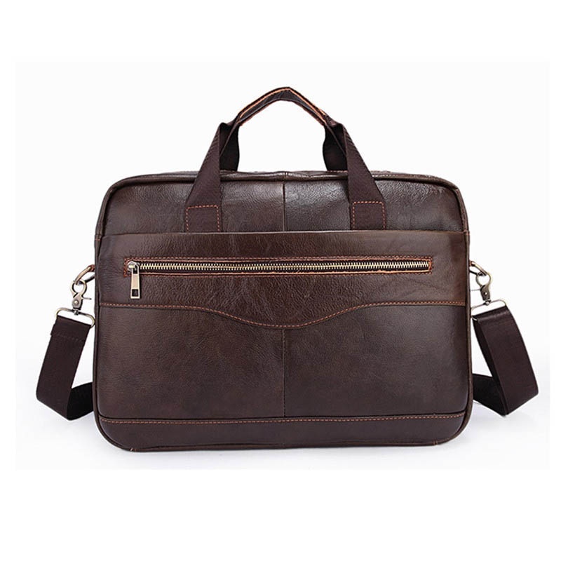 YUNAI Men's Leather Laptop Bag Brown Briefcase Handbag 14 Inch Business Travel Shoulder Messenger Bag Notebook Computer Bag