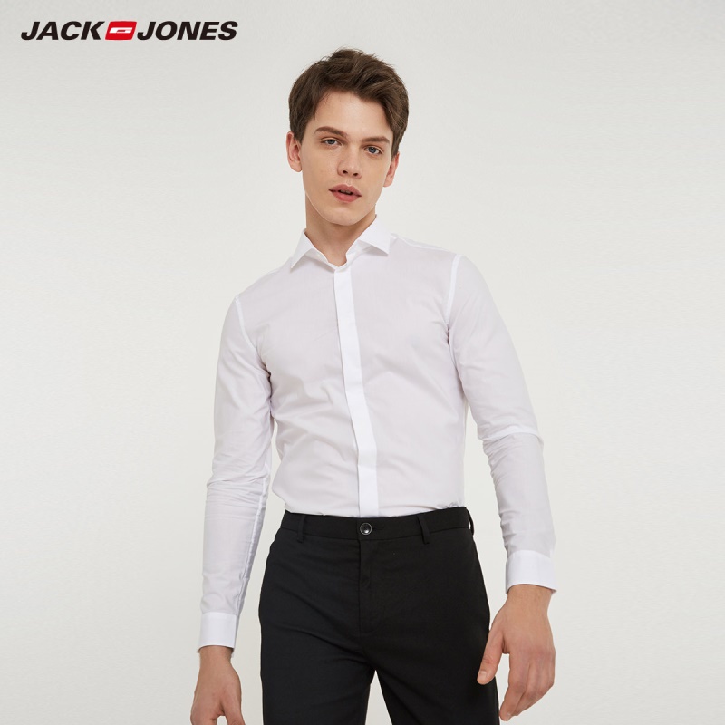 JackJones Men's Spring & Summer Pure Color Slim Fit Lapel Long Sleeve Shirt Male Shirt Slim Fit Popular Designs | 218105519