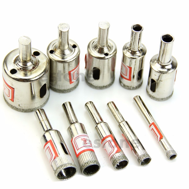 10Pcs Diamond Coated Core Hole Saw Drill Bit Set Tools For Tiles Marble Glass