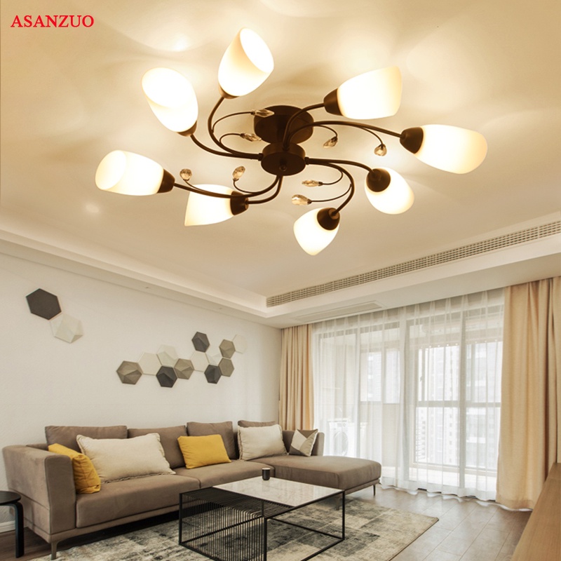 White Glass Shade Flower Crystal Ceiling Lights lamp Fixture E27 Bulb Black Iron Ceiling lamp Modern Living Room Bedroom light-in Ceiling Lights from Lights & Lighting on AliExpress - 11.11_Double 11_Singles' Day