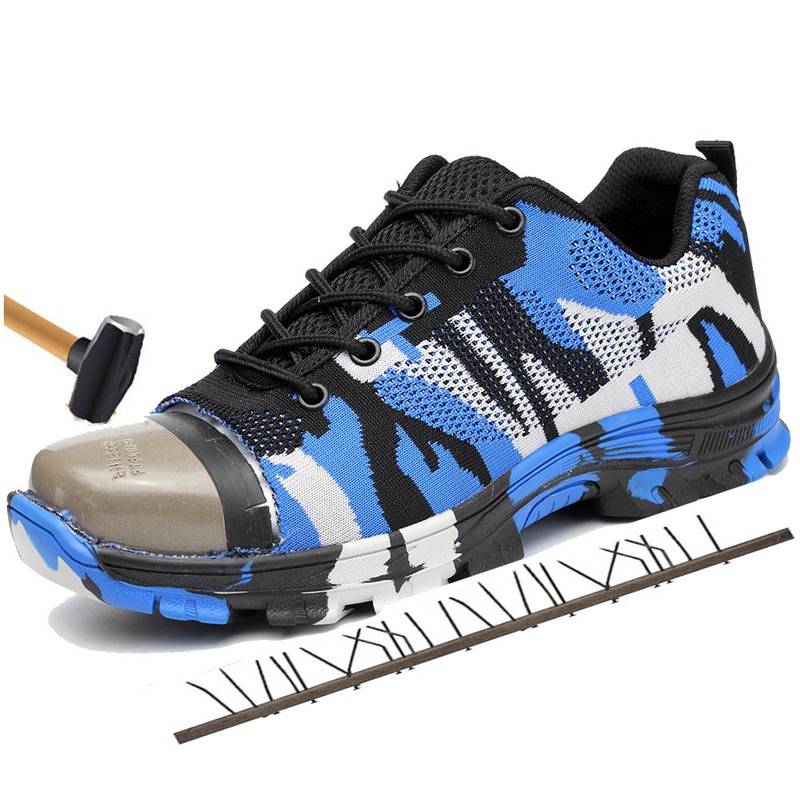 Big Size 36-46 Unisex Safety Shoes Men Work Boots Camouflage Steel Toe Boots Men Outdoor Work Shoes Air Mesh Safety Boots PINSV