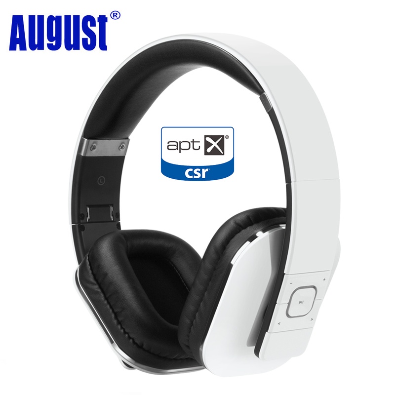 August EP650 Bluetooth Headphones with Mic Over Ear Stereo Bluetooth 4.1 Headset aptX Wireless Headphones for TV,Phone - White