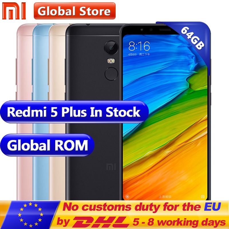 Original Xiaomi Redmi 5 Plus 4GB 64GB Mobile Phone Snapdragon S625 Octa Core MIUI9 5.99