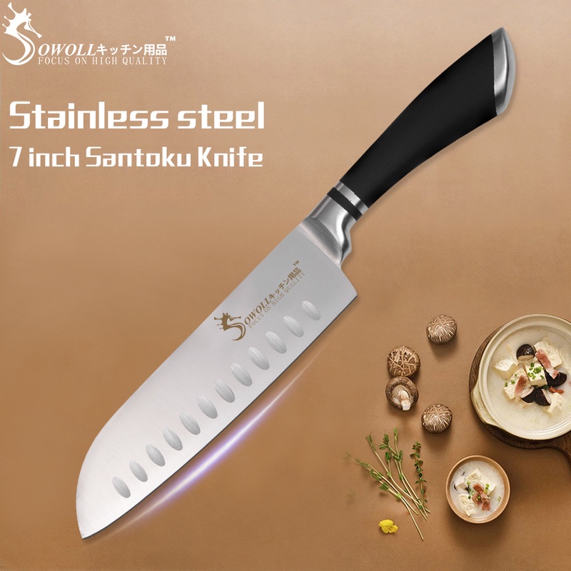 SOWOLL Brand Cooking Tools High Quality Stainless Steel Knife 7 inch Japanese Cooking Knife Very Sharp Santoku Kitchen Knife