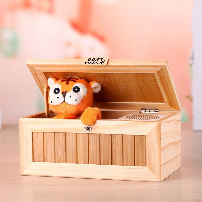 Upgrade Wooden Electronic Useless Box with Sound Cute Tiger 20 Modes Funny Toy Gift Stress-Reduction Desk Decoration