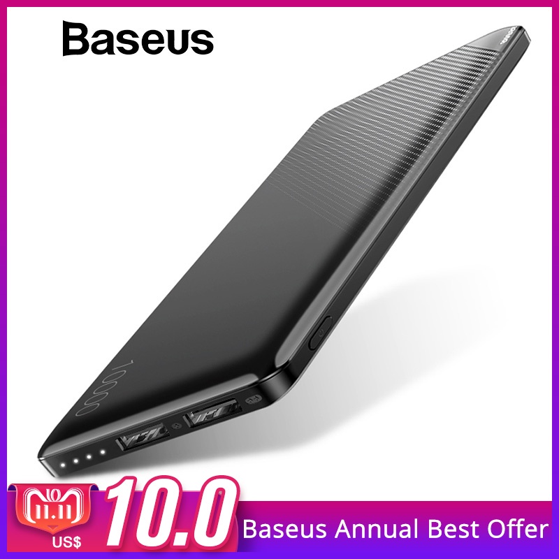Baseus 10000mAh Power Bank For iPhone Mobile Phone External Battery Pack Mini Portable Power Bank Dual USB Charger Powerbank