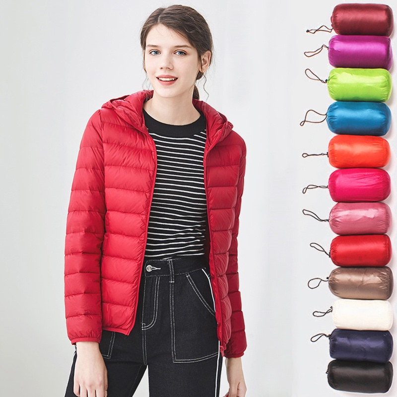 Down jacket women hooded 95% duck down coat Ultra Light warm large size Female Solid Portable stand collar down jacket winter