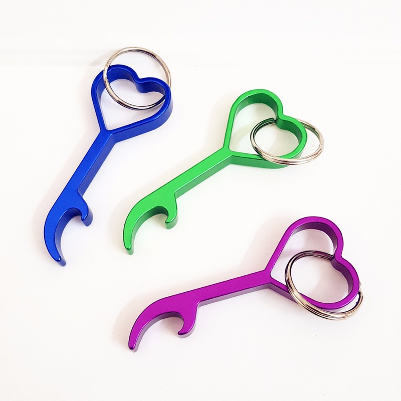100pcs Love Heart Shaped Bottle Opener Key Rings Personalised Wedding Party Favour and Gift for Guests, Blue / Green / Purple