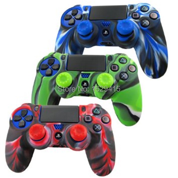 IVY QUEEN 2 in 1 Silicone Rubber Camo Protective Skin Case + Thumb Sticks Grips Cap Cover For Sony Dualshock 4 PS4 Controller