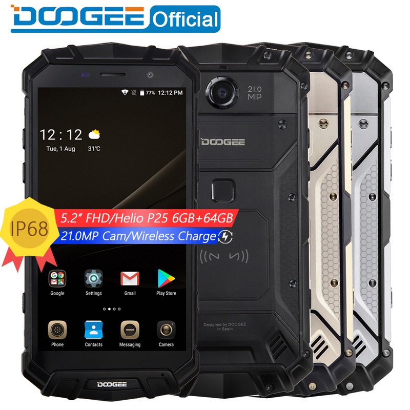 Real IP68 DOOGEE S60 Wireless Charge 5580mAh 12V2A Quick Charge 5.2'' FHD Helio P25 Octa Core 6GB 64GB Smartphone 21.0MP Camera