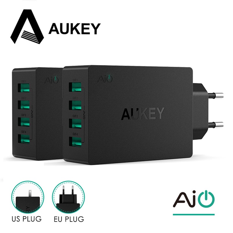 AUKEY Universal 4 Ports USB Charger Travel Wall Charger Adapter For iPhone7 Samsung S6 Smart Phones /PC/Mp3& USB Mobile Devices