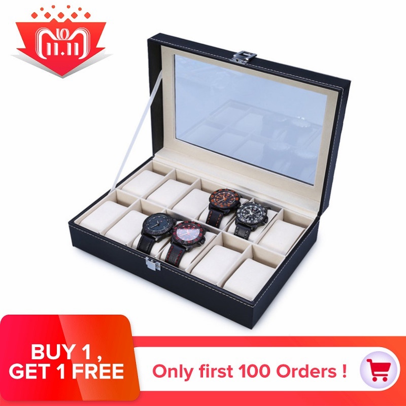 2018 High Quality PU Leather 12 Slots Wrist Watch Display Box Storage Holder Organizer Watch Case Jewelry Dispay Watch Box