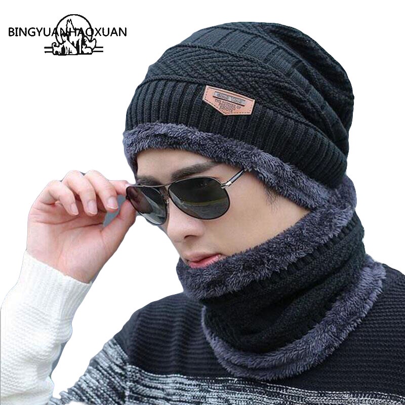BINGYUANHAOXUAN 2017 Men Warm Hats Cap Scarf  Winter Wool Hat Knitting for Men Caps Lady Beanie Knitted Hats Women's hats War